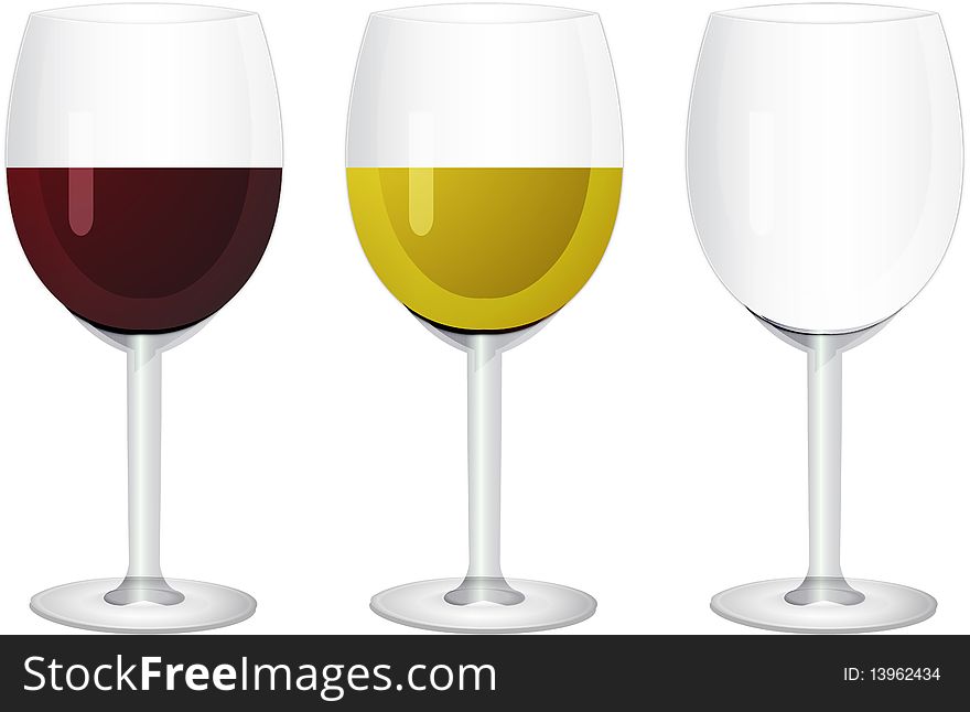 Wine in glasses. Isolated on white background