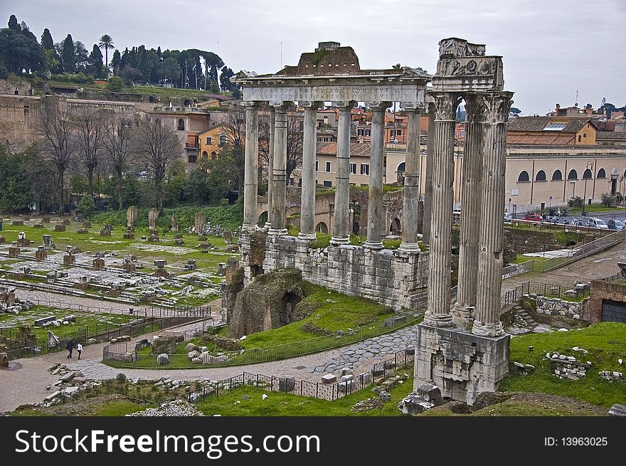 Roman columns in the foro Traiano, Rome