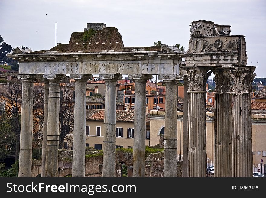 Roman columns in the foro Traiano, Rome