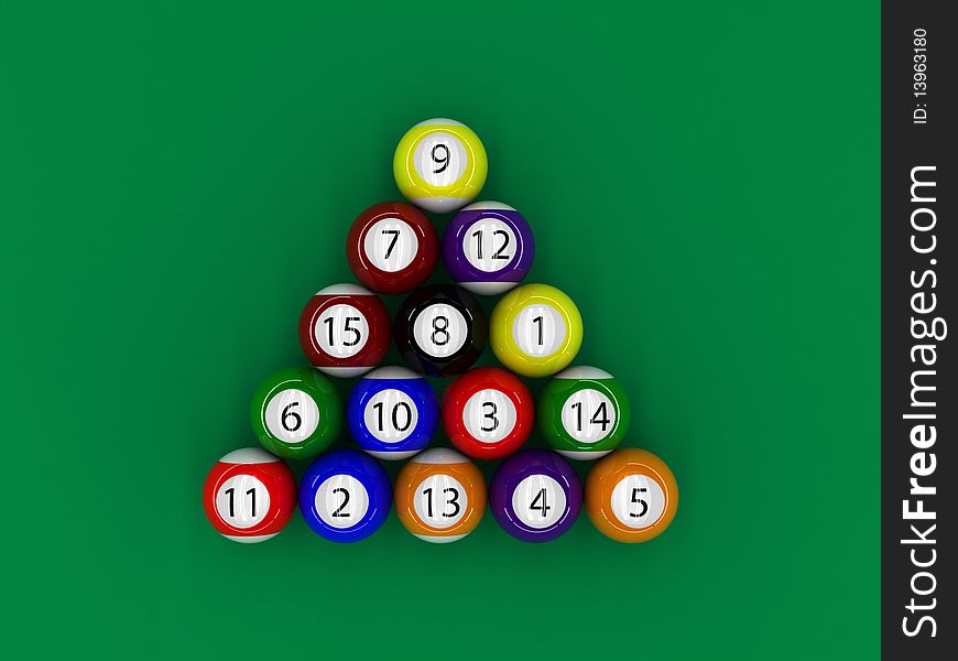 A render of a billiard pool triangle balls. A render of a billiard pool triangle balls