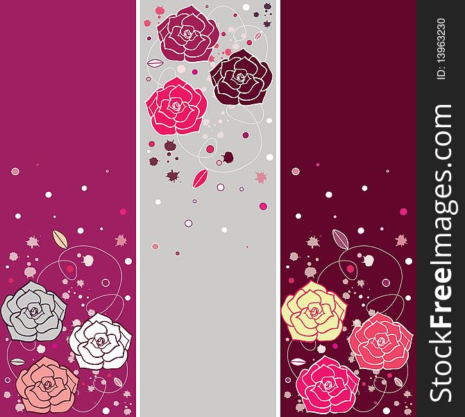 Three different banners with roses