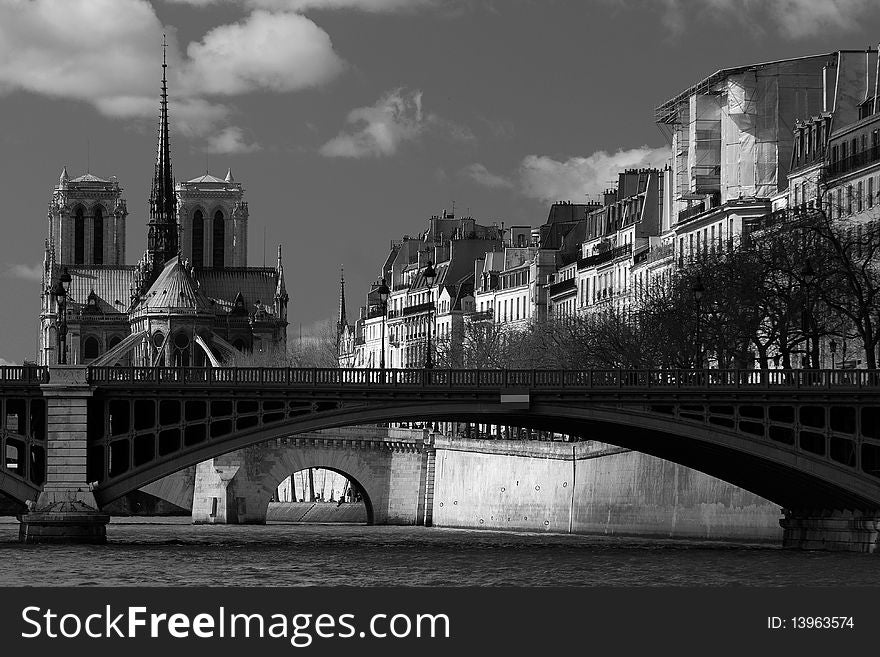 View of Notre Dame Cathedral from the Seine River in Paris. View of Notre Dame Cathedral from the Seine River in Paris