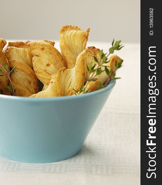 Cheese sticks served with fresh thyme