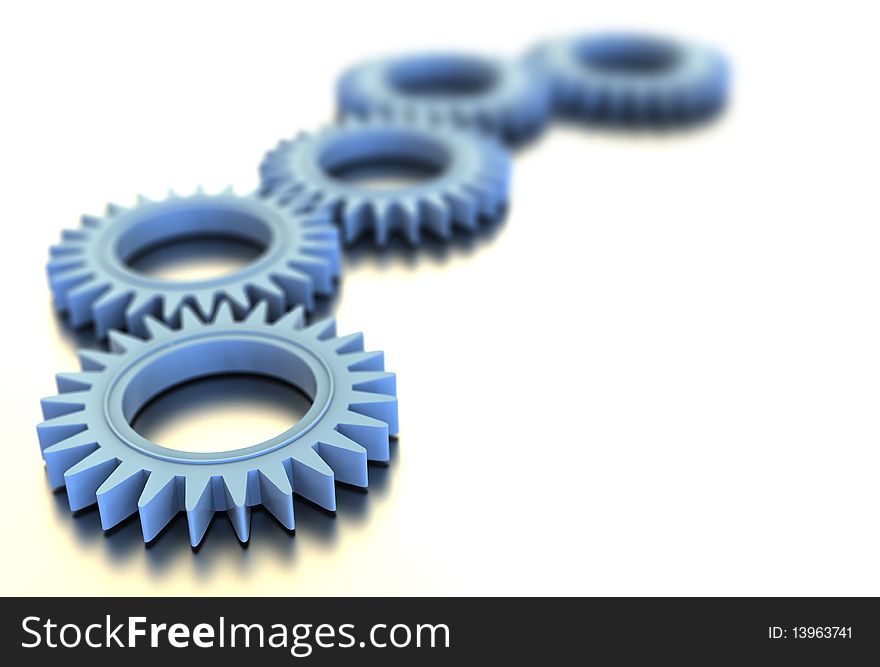 3d blue gears on white background