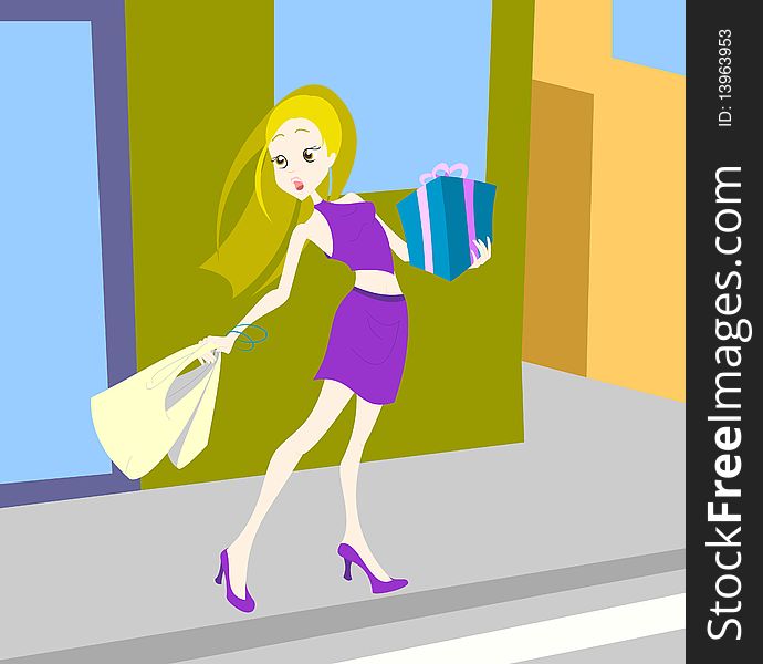 Simple illustration of girl who goes shopping. Simple illustration of girl who goes shopping