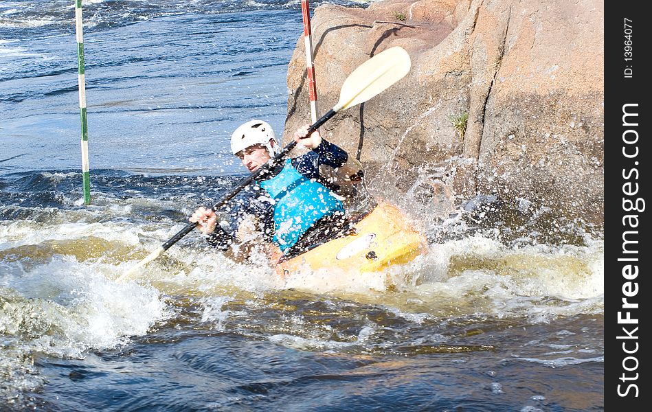 A shot of the kayaker on the rough water