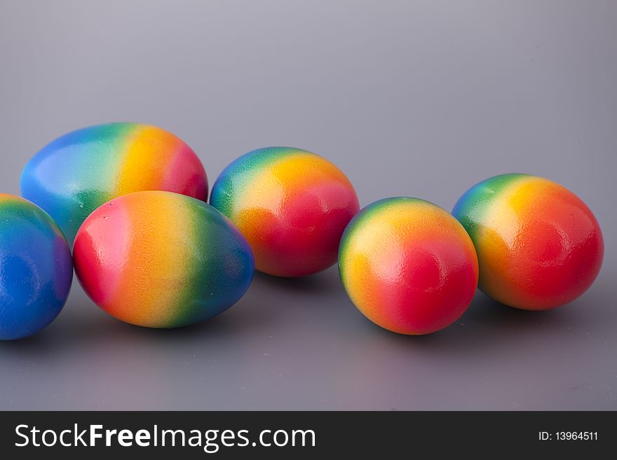Easter eggs on gray background