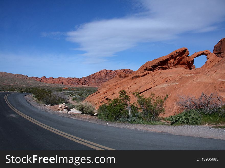 Desert Highway by Arch Rock at Valley of Fire