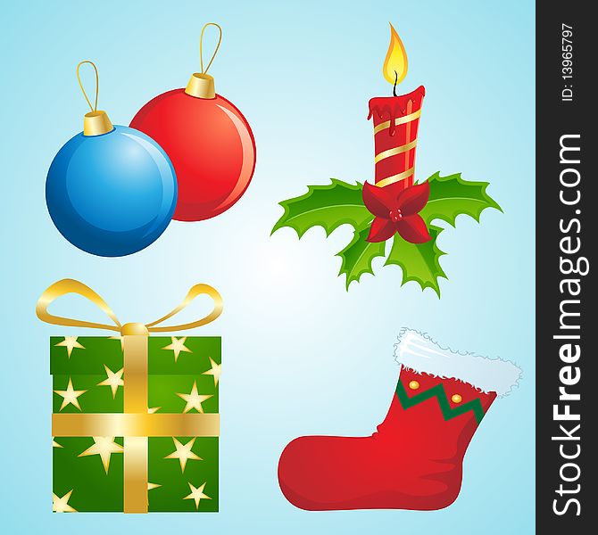 Vector image of a set of christmas decoration/items. Vector image of a set of christmas decoration/items