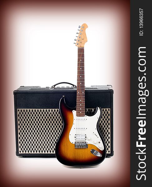 Series. guitar amplifier and electricguitar on gradient background