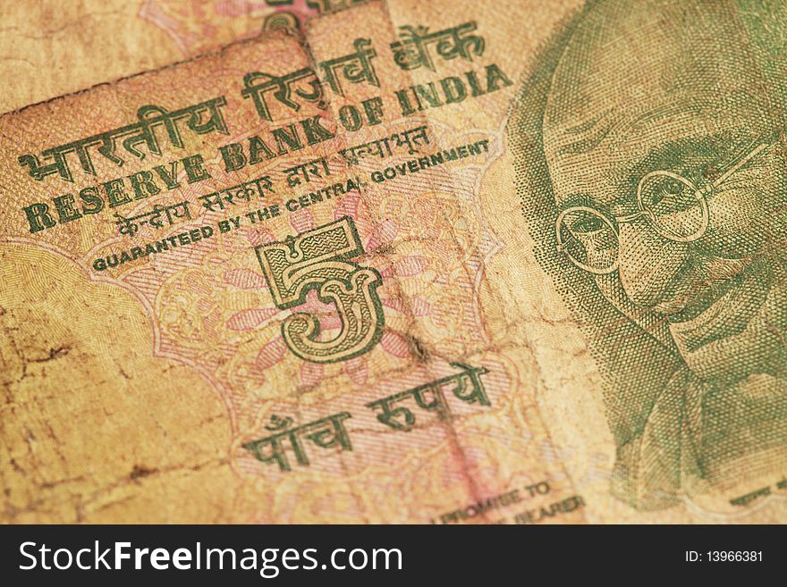 Closeup of a Five Indian Rupee Banknote. Closeup of a Five Indian Rupee Banknote