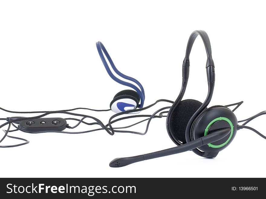 Black headphones isolated on white background