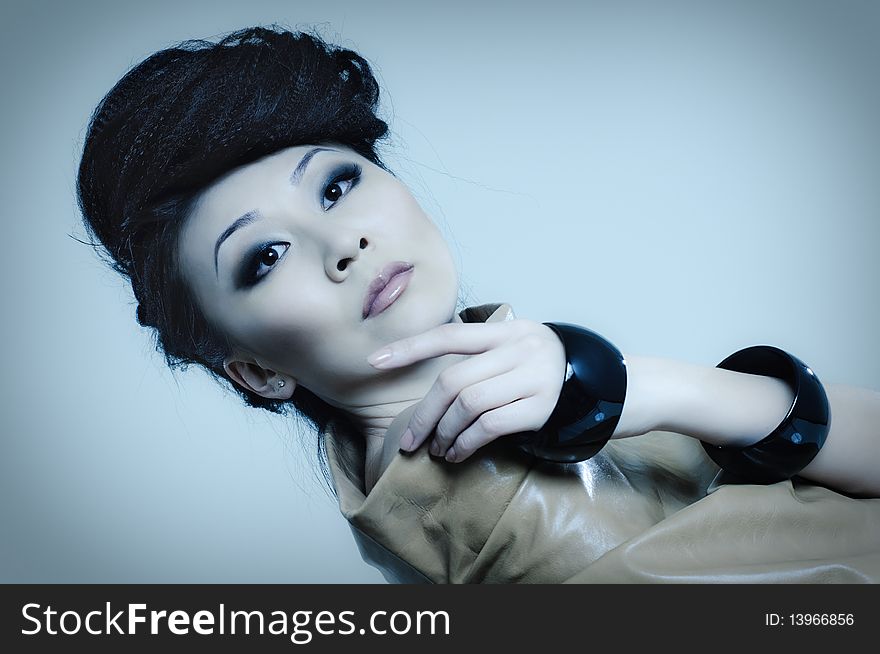 Asian beauty model in blue cold tones. Asian beauty model in blue cold tones