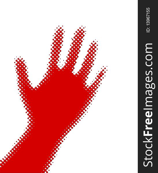 Red half tone hand with shadow