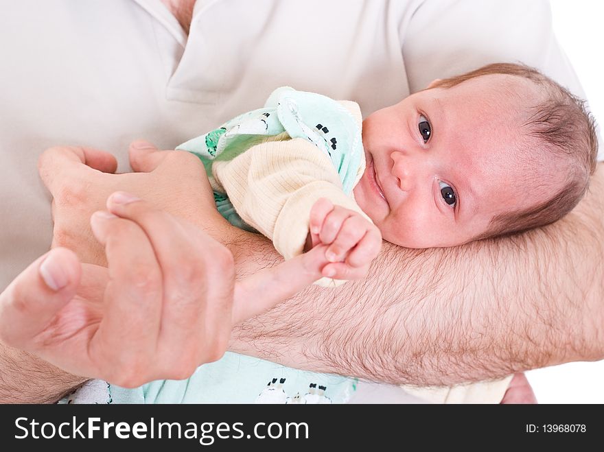 Young father holding in their hands newborn. Young father holding in their hands newborn