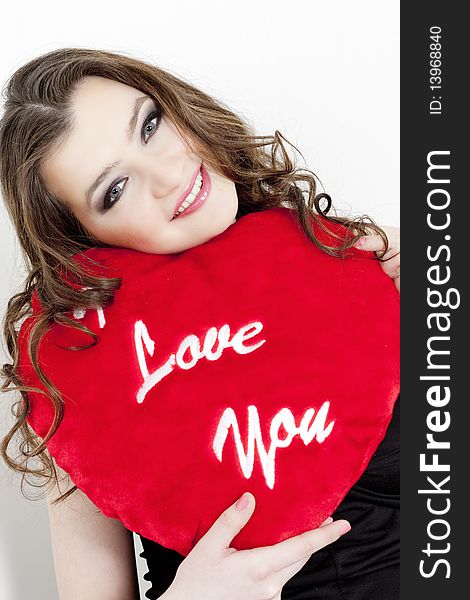 Portrait of young woman with Valentines present. Portrait of young woman with Valentines present