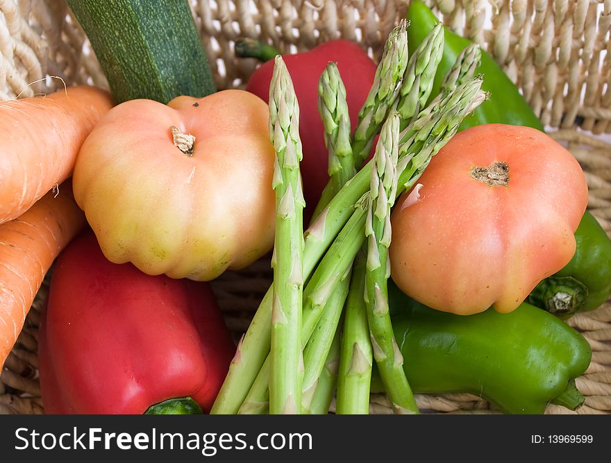 Vegetables.  Basket full of fresh products