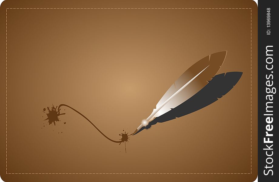 Vector pen feather and brown paper