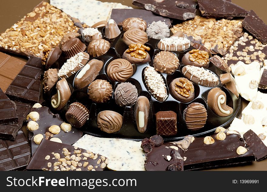 Chocolate bars with chocolate box