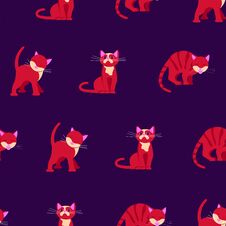 Abstract Seamless Pattern With Colorfuls Crazy Cats. Royalty Free Stock Images
