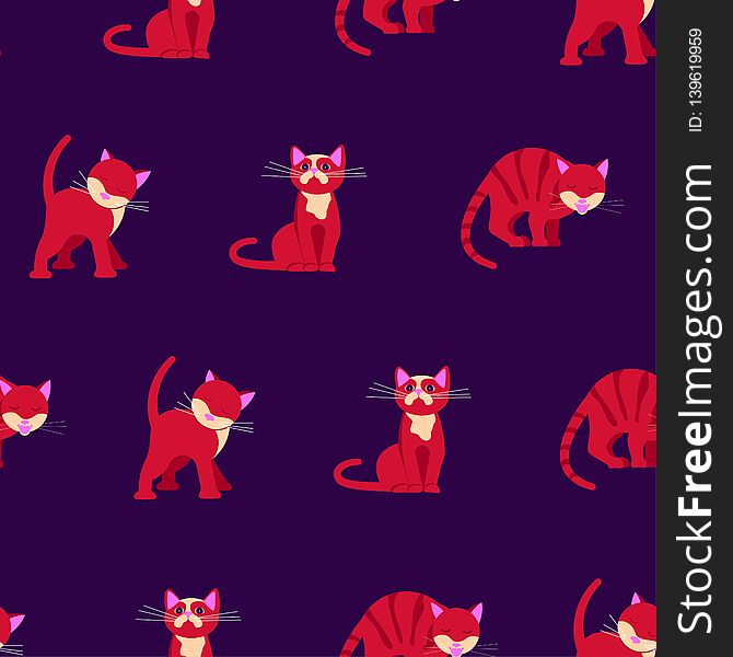 Abstract seamless pattern with colorfuls crazy cats.