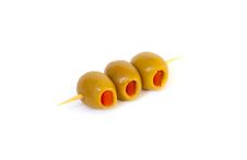 Three Olives On A Toothpick. Royalty Free Stock Photos Three Olives On A Toothpick. Royalty Free Stock Photos