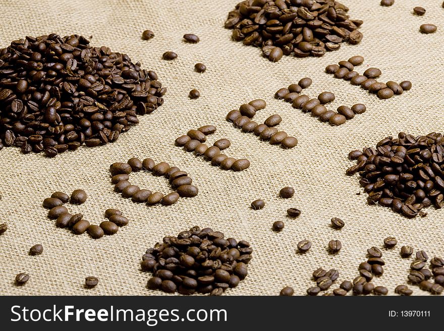 Sign made of coffee beans