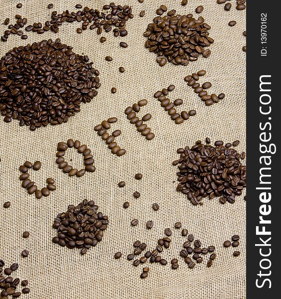 Sign made of coffee beans