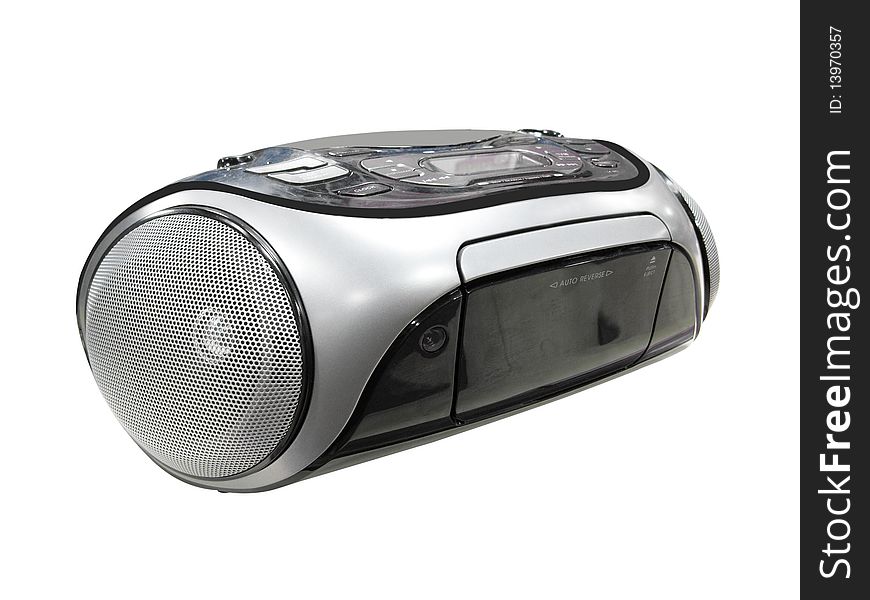 Portable radio cassette recorder with CD/MP3 player under the white background