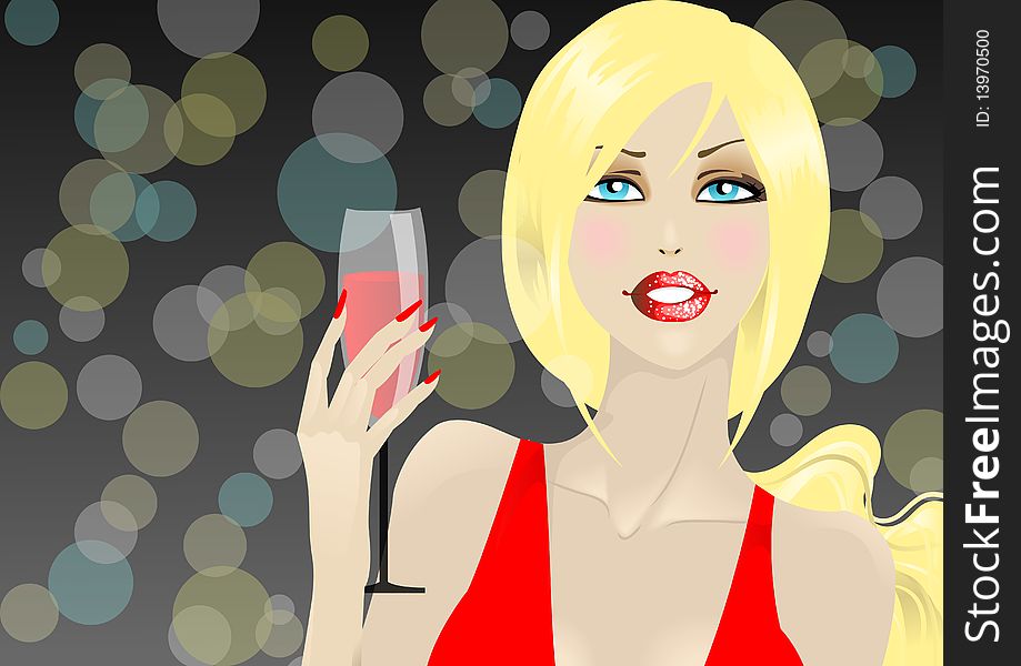 Glamour girl with glass. Vector illustration