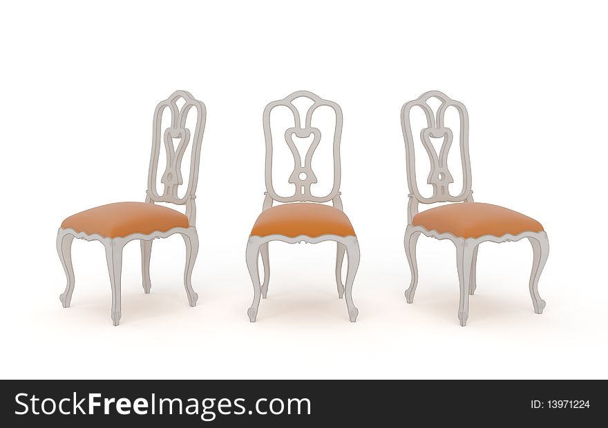 Chairs on the white background.3d render.