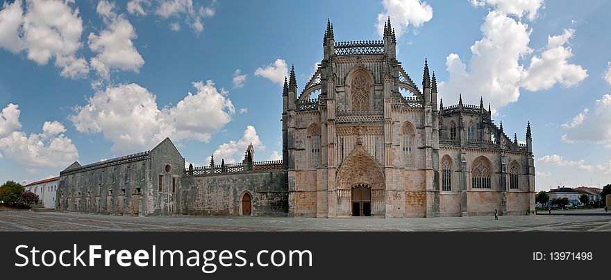 Main entrance of Batalha Monastery, Portugal. Panorama