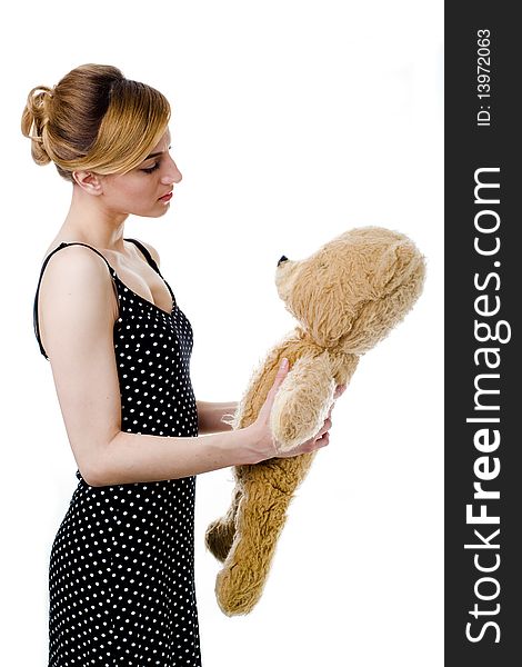 An image of a woman with a teddy-bear. An image of a woman with a teddy-bear