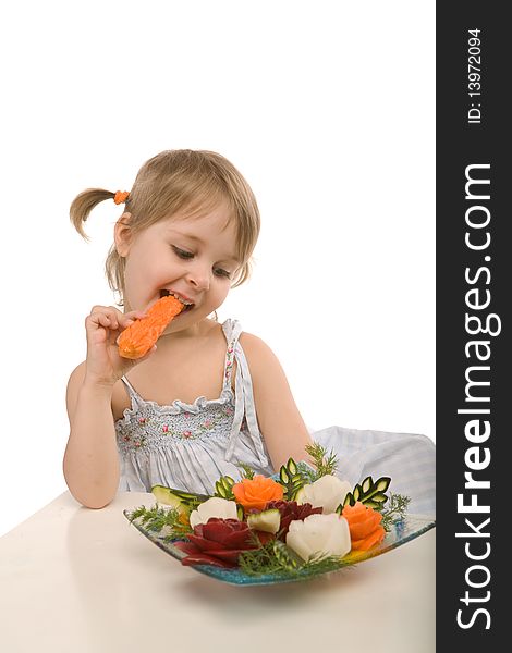 Little Girl Eating Vegetables - Chomping A Carrot