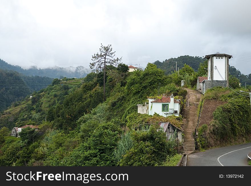 Madeira landscape, foggy day view