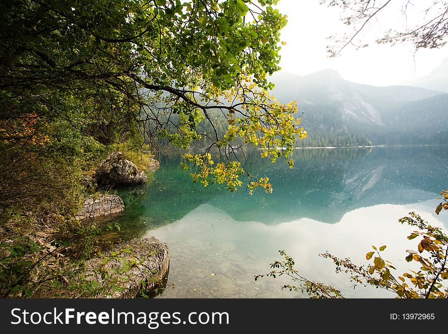 An image of a beautiful  autumn in the mountains and lake