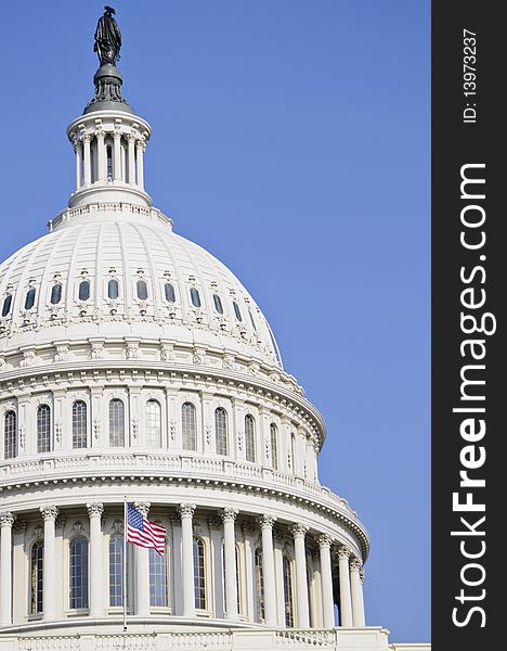 The top of the Capitol Building in Washington DC during the day