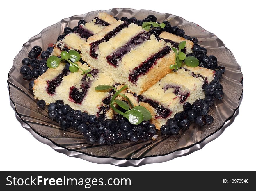 Bilberry pie on a plate isolated on the white