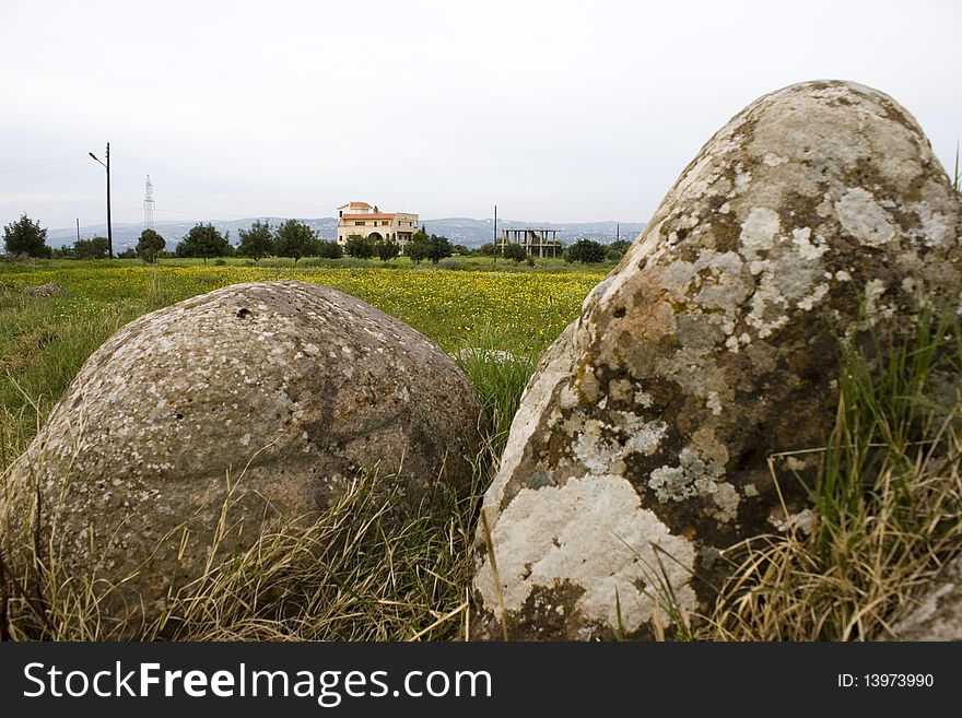 A big stones inside a meadow in Tartous, Syria. A big stones inside a meadow in Tartous, Syria