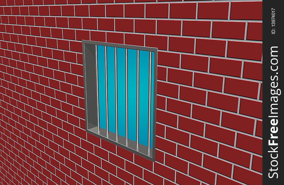 Latticed prison window and brick wall