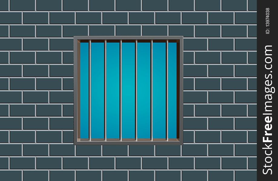 Latticed prison window and brick wall