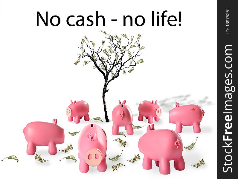 Piggy bank and cash leaves - a symbol of investment in the future