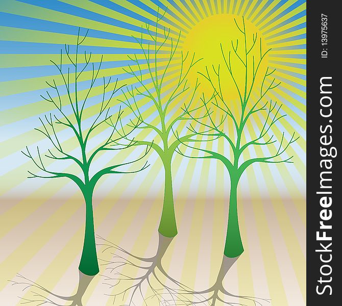Illustration of the trees and the sun as a symbol of ecology. Illustration of the trees and the sun as a symbol of ecology.