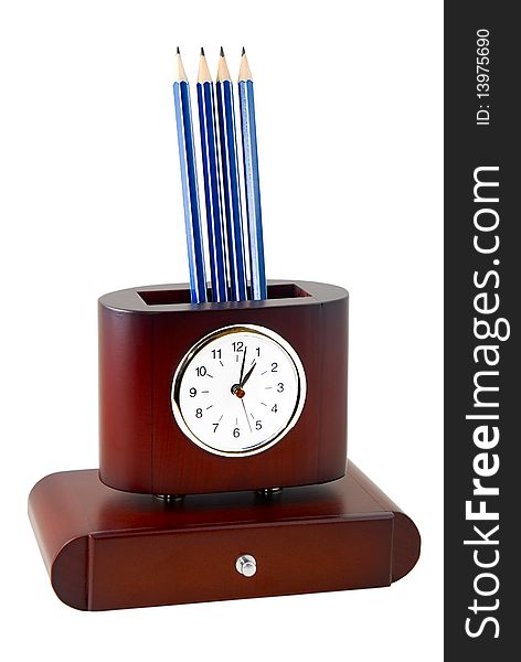 Wooden support for pencils with hours. Wooden support for pencils with hours
