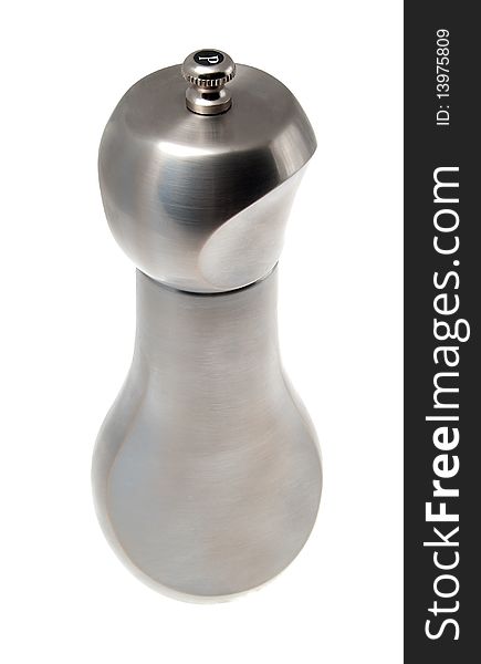 Stainless steel pepper mill on white