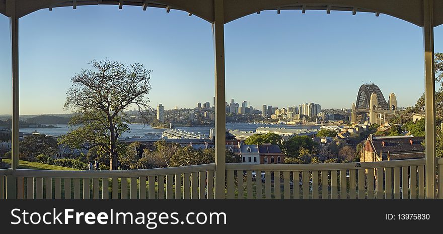 Summer house at Dawes Point, Sydney, Australia. Harbor Bridge in bacground. Summer house at Dawes Point, Sydney, Australia. Harbor Bridge in bacground