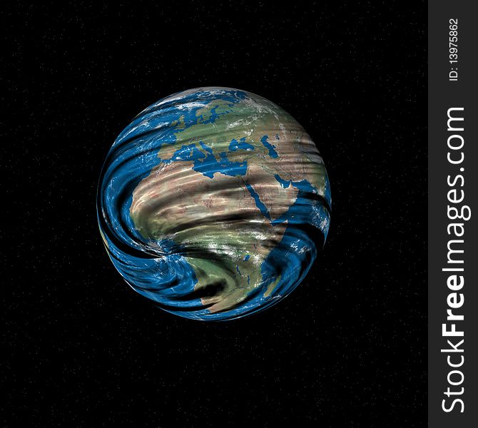 Distorted shape of Earth on black background. Distorted shape of Earth on black background