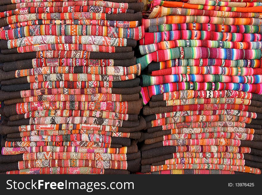 Colorful blankets at market in Bolivia. Colorful blankets at market in Bolivia