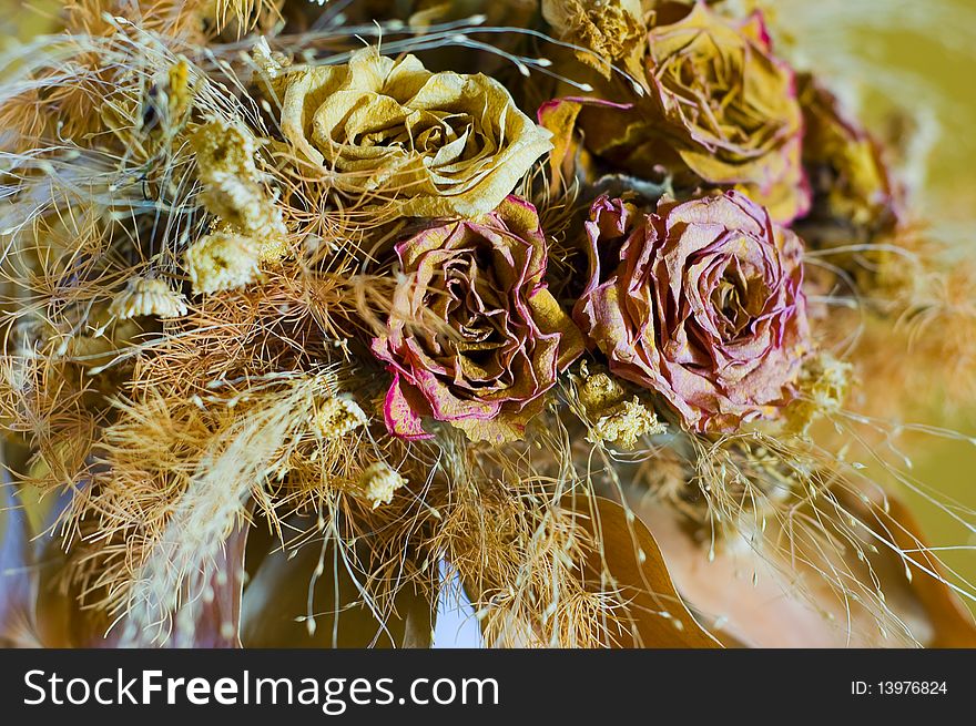 A bouquet of dried wedding flowers. A bouquet of dried wedding flowers