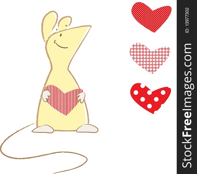 Lovely mouse holding striped heart